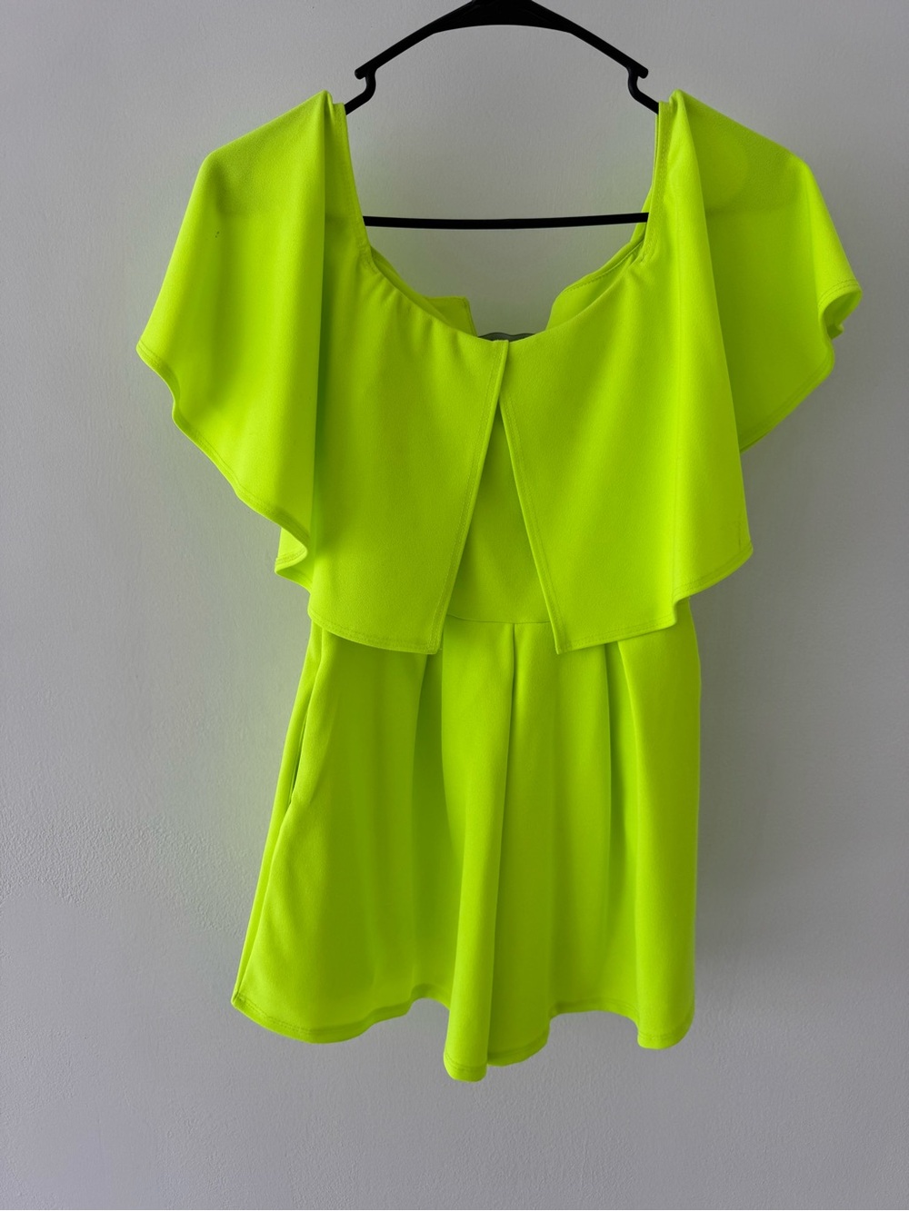 Neon Green Off-Shoulder Ruffle Romper - Picture 2 of 2